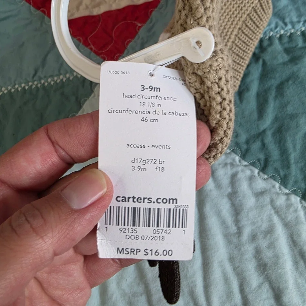 Carters Baby Reindeer Knit Beanie Tan Brown 3-9 Months NWT d17g272 br